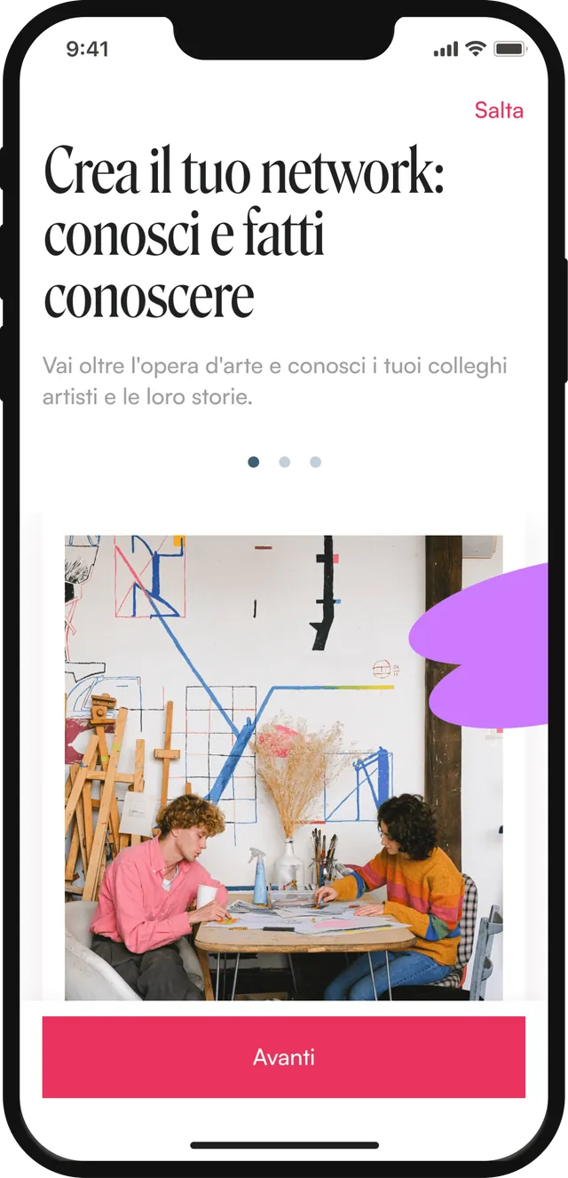 Schermata di benvenuto dell'app