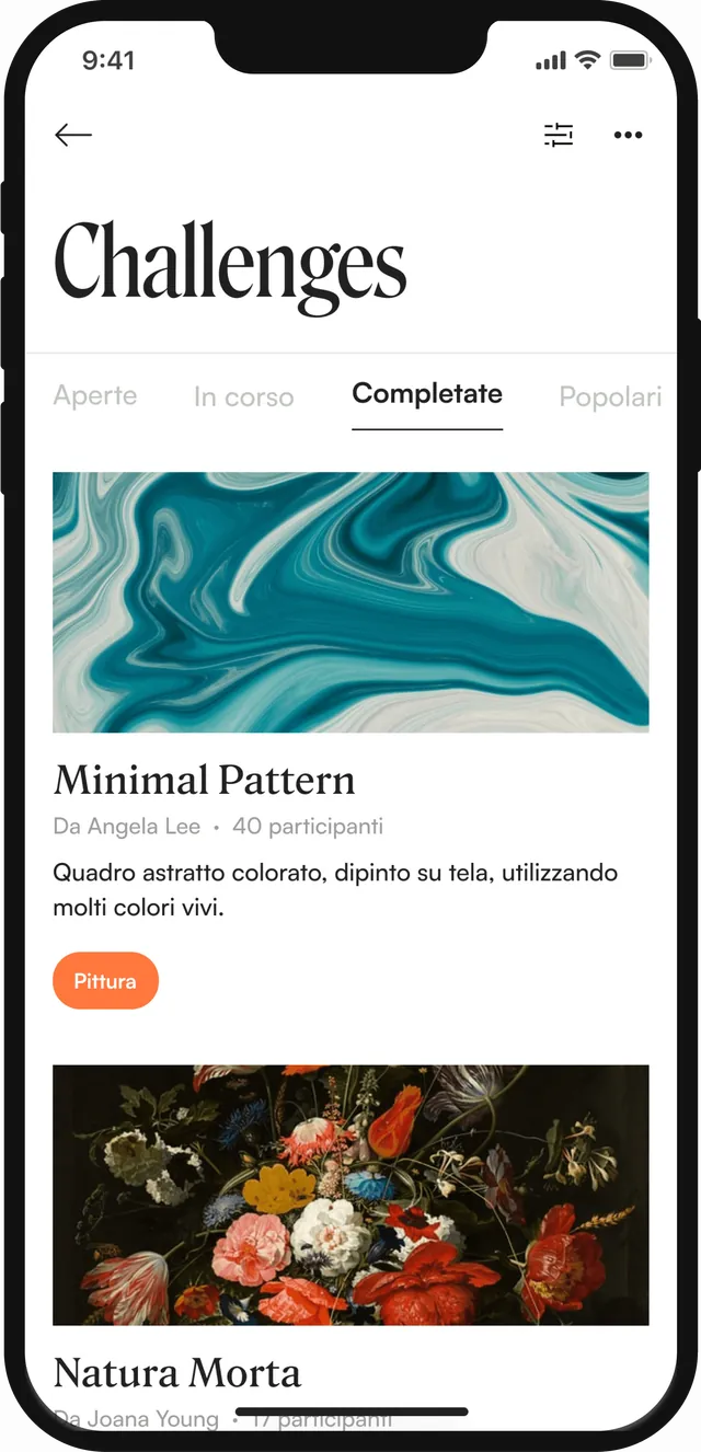 Elenco dei challenge nell'app